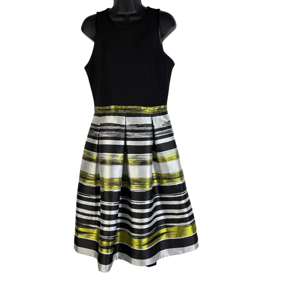 Carmen Marc Valvo Womens Fit & Flare Dress Black 10 Metallic Stripe Sleeveless‎